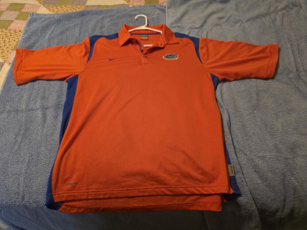 VTG Florida Gators Nike Team Dry Fit Polo Shirt Mens medium Orange & Blue. UF